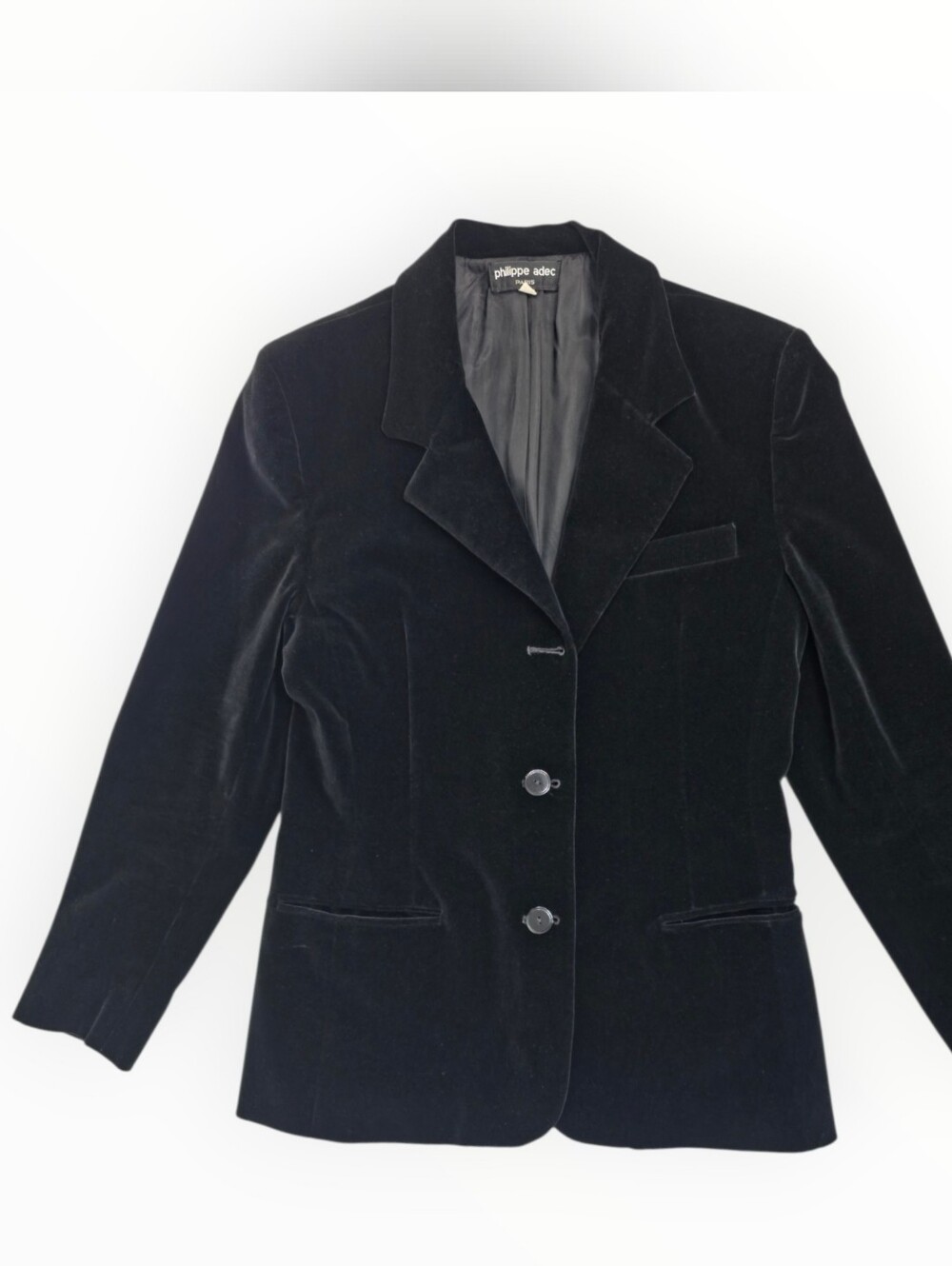 Vintage 90s Philippe Adec Paris Black Velvet Velour Blazer Jacket Women's Size 8